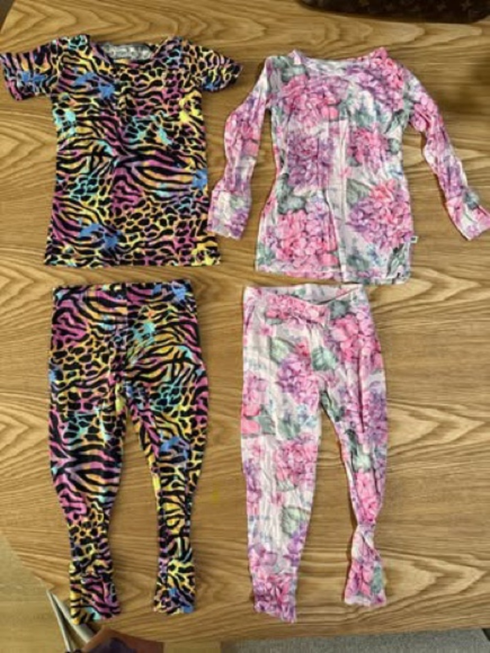 Girls' Two-Piece Pajama Sets - Multicolor Animal Print & Pink Floral